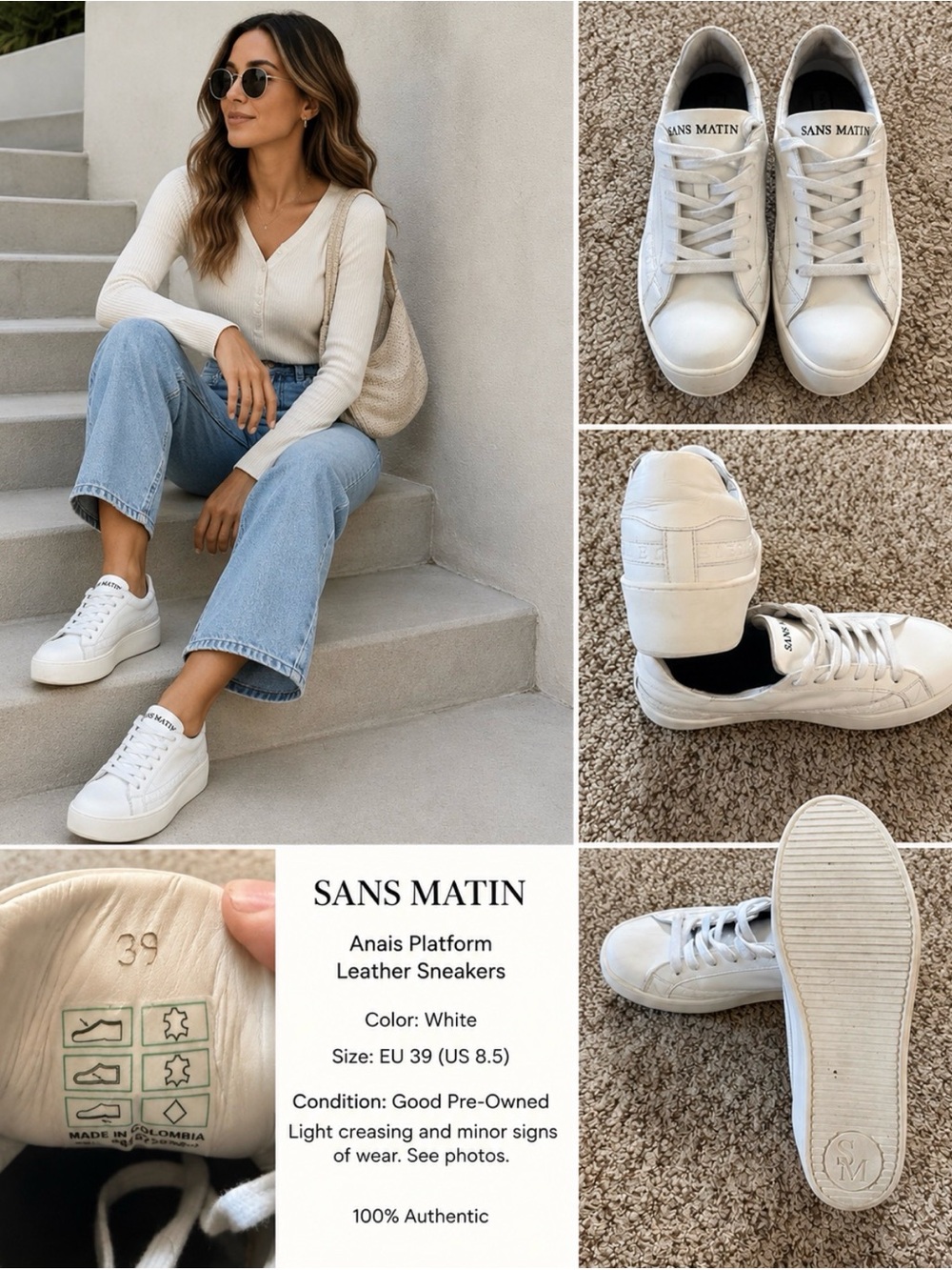 SANS MATIN White Anais Platform Leather Sneakers